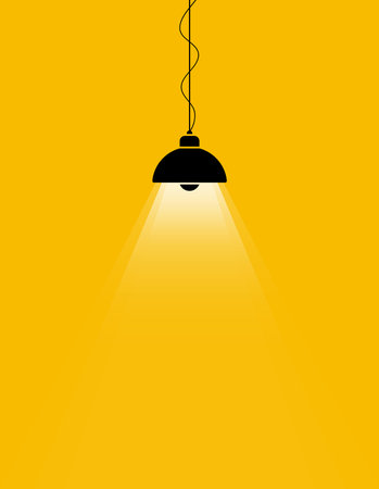 Ceiling hanging lamp with illuminated on yellow backgroundのイラスト素材