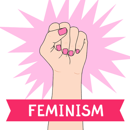 Feminism symbol on Fighting fist of a woman. Lovely vector illustration. Fight for the rights and equality.のイラスト素材