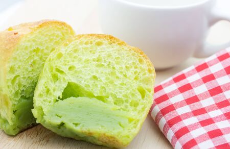 Half of bread pandan custardの写真素材