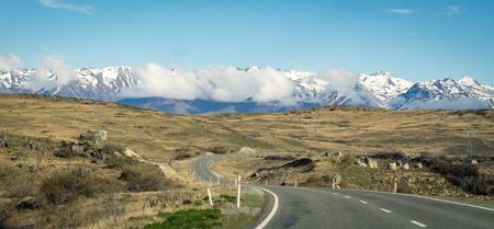 road  to New Zealand Snow mountain, road trip, destination sceneの写真素材