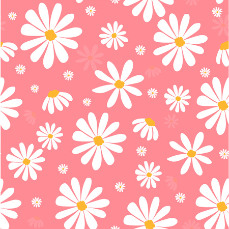 white daisy flowers on pink pastel pattern seamless backgroundのイラスト素材