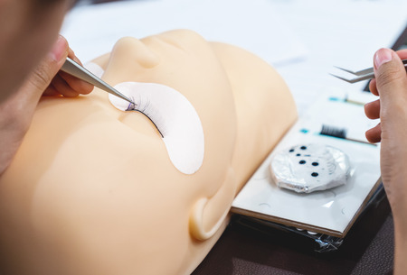 close up training for permanent eyelash extension on Silicone Mannequin Head , study and skill, Work...