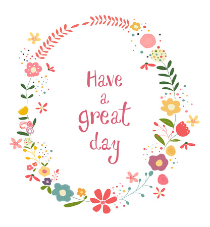 colourful pastel flower frame with have a great day wordsのイラスト素材