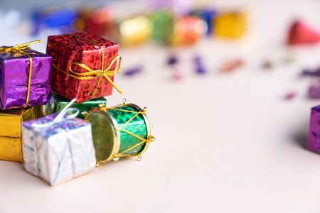 wrapped christmas gift boxes with copy space