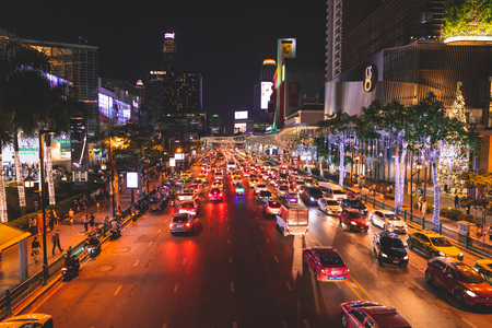 Bangkok street city decorated by lights along the street to welcome Christmas and New year.のeditorial素材