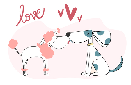 cute two dog kissingのイラスト素材