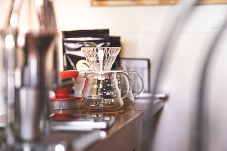 close up empty  coffee filter  drip equipment with copy spaceの写真素材