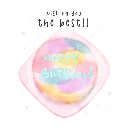 Cute colorful rainbow birthday cake watercolor hand painting illustration for greeting card idea.のイラスト素材
