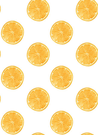 pattern seamless background Watercolor sliced cut orange fruit hand drawing painted illustration, vertical isolated on white backgroundのイラスト素材