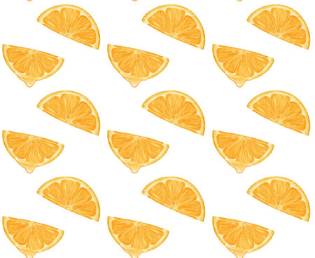 pattern seamless background Watercolor quarter sliced cut orange fruit hand drawing painted illustration, vertical isolated on white backgroundのイラスト素材