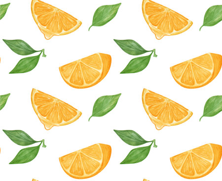 pattern seamless background Watercolor fresh slice orange fruit  hand drawing painted illustration isolated on white backgroundのイラスト素材