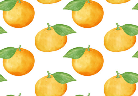 pattern seamless background Watercolor fresh whole orange fruit  hand drawing painted illustration isolated on white backgroundのイラスト素材