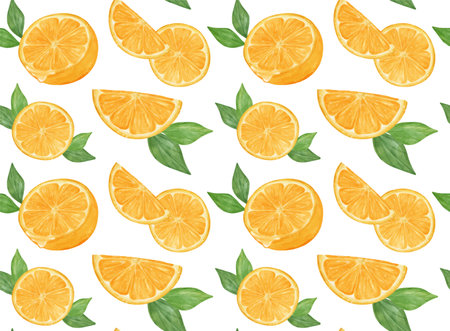 Watercolor fresh cut slice orange fruit  pattern seamless background hand drawing painted illustration isolated on white backgroundのイラスト素材