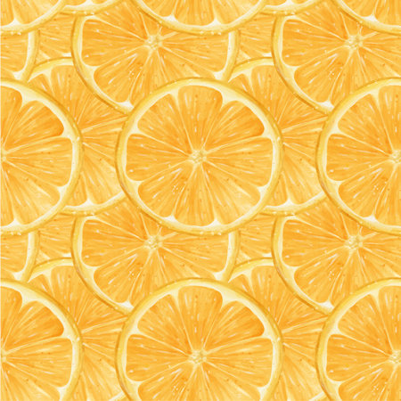 pattern seamless background Watercolor close up sliced cut orange fruit semi realistic hand drawing painted illustration, isolated on white backgroundの写真素材