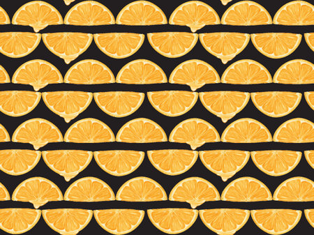 Watercolor fresh slice orange fruit pattern seamless background hand drawing painted illustration isolated on black backgroundの写真素材