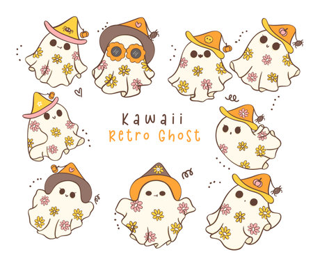 Kawaii cartoon doodle is perfect for decorating your home, blog, or social media, Halloween greeting cards or invitations.のイラスト素材