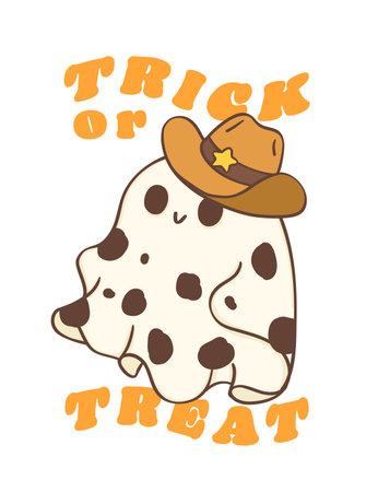 Celebrate Halloween with this cute kawaii cartoon doodle of a Halloween cowboy ghost. This clipart is perfect for all your Halloween designs.のイラスト素材