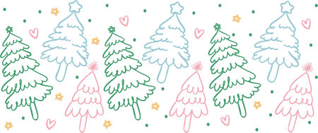 Cute Christmas tree outline Glass can Wrap Pattern layered printable for 16 oz Libbey, in festive kawaii style.のイラスト素材