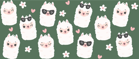 Cute Glass Can Wrap baby alpaca faces Pattern layered printable for 16 oz Libbey isolated on background.のイラスト素材