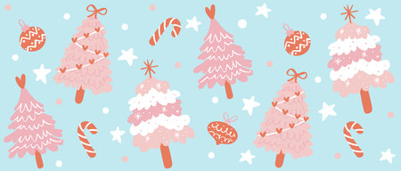Cute Christmas Glass Can Wrap tree and decoration Pattern layered printable for 16 oz Libbey isolated on blue background.のイラスト素材