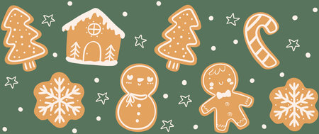 Cute Christmas Glass Can Wrap Gingerbread cookies Pattern layered printable for 16 oz Libbey isolated on background.のイラスト素材
