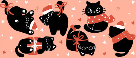 Cute Christmas Glass Can Wrap funny Balck cats Pattern layered printable for 16 oz Libbey isolated on background.のイラスト素材