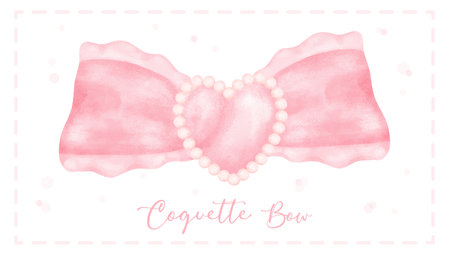 Cute coquette aesthetic pink bow in vintage ribbon style watercolor.のイラスト素材