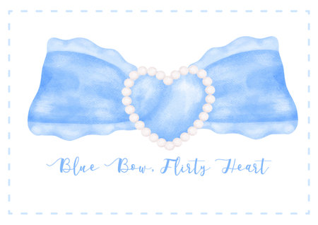 Trendy Blue Coquette lace Bow Watercolor Artworkのイラスト素材
