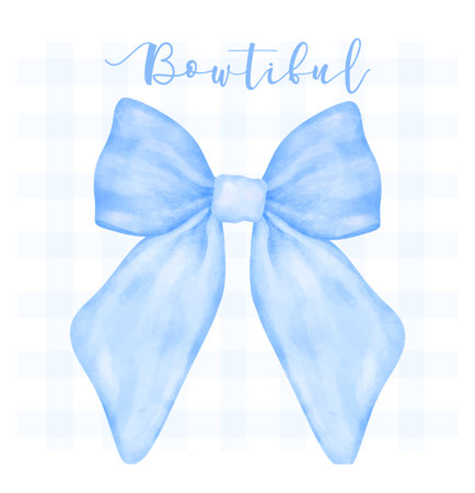 Trendy Blue Coquette bow Watercolor hand painting Bowtifulのイラスト素材