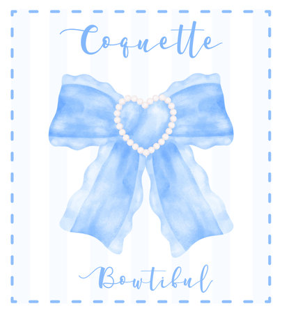 Trendy Blue Coquette Ribbon Bow Watercolor Artworkのイラスト素材