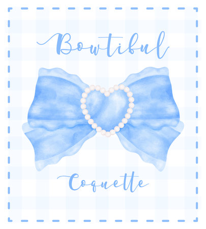 Trendy Blue Coquette Ribbon Bow Watercolor Artworkのイラスト素材