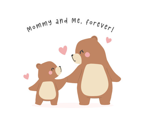 Heartwarming Mothers Day Bear Mom and Baby hugging Cub Greeting Card Illustration.のイラスト素材