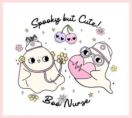 Cute Ghost Halloween Nurse Pastel medical nurse life Doodle idea for T Shirt Sublimation Designのイラスト素材