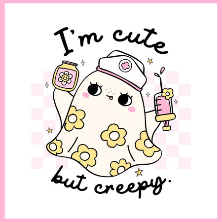 Cute Ghost Halloween Nurse Retro Pastel medical nurse life Cute but creepy hand drawn doodle, idea for T Shirt Sublimation printableのイラスト素材