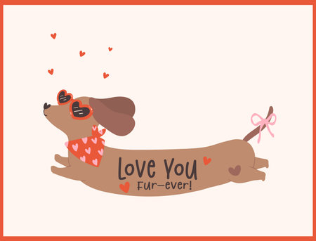 Cute Valentine Dachshund Dog Retro Cartoon Illustration for Greeting Cardsのイラスト素材