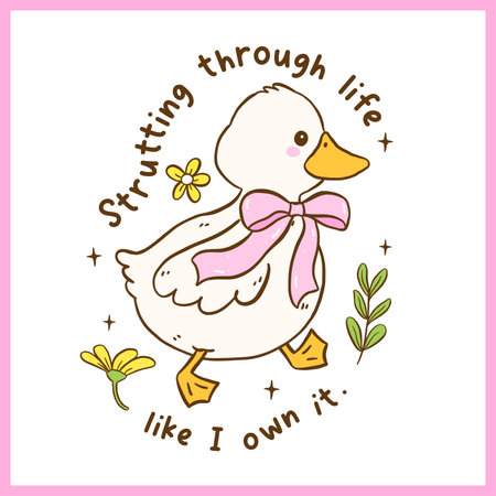 Cute Duck Meme Funny Snarky saying Sarcastic Cartoon Hand Drawn Quirky character,walking duckのイラスト素材