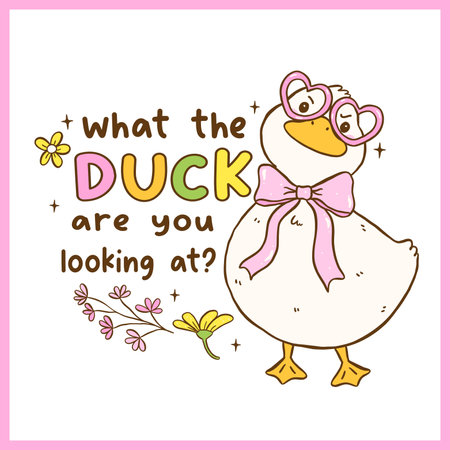 Cute Duck Meme Funny Snarky saying Sarcastic Cartoon Hand Drawn Quirky character, what you looking atのイラスト素材