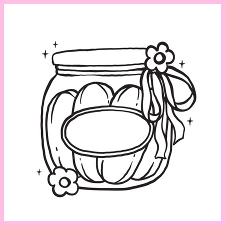 Cute Farmers Market Kawaii Pickle Cucumber Jar with Ribbon Bow Playful Doodle Outline Girly Hand Drawingのイラスト素材