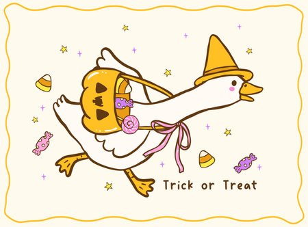 Silly Goose Halloween on the loose Cartoon Hand Drawn sticker printable Cute Spooky Trick or Treatのイラスト素材