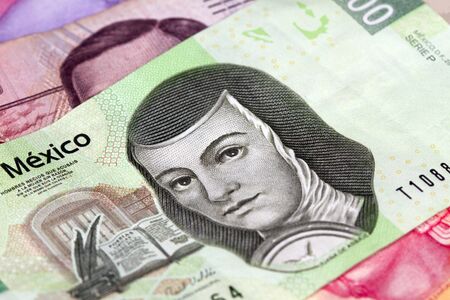 New 200 peso mexican bill aside from others.の写真素材