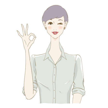 Okay Sign's Woman Short hairのイラスト素材