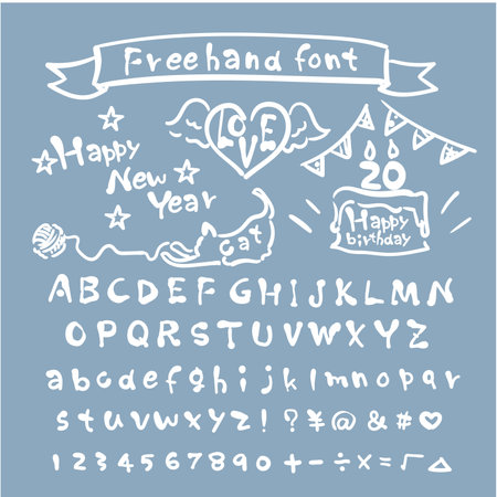 Cute handwritten bad font Alphabet numeralsのイラスト素材