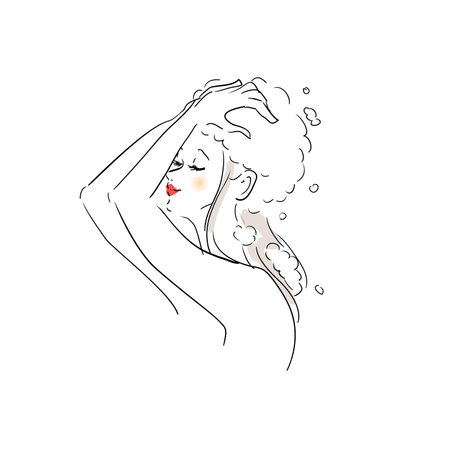 Beautiful woman with hair washのイラスト素材