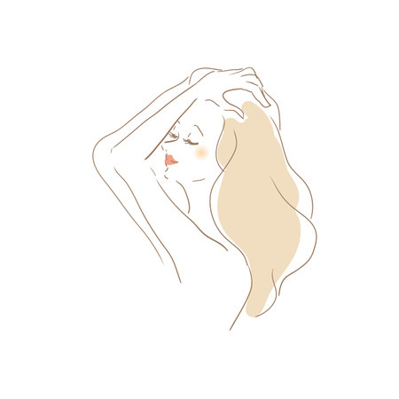 a woman who prepares her hair with a hand combのイラスト素材
