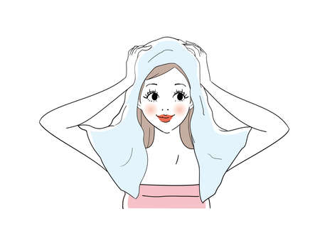 Woman wiping her hair with a towelのイラスト素材