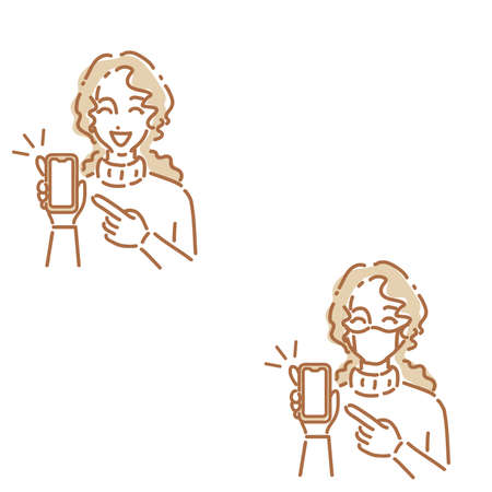 Woman pointing to smartphoneのイラスト素材