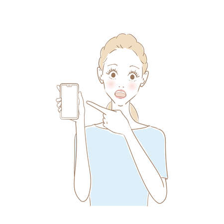 A woman who is troubled by a smartphoneのイラスト素材