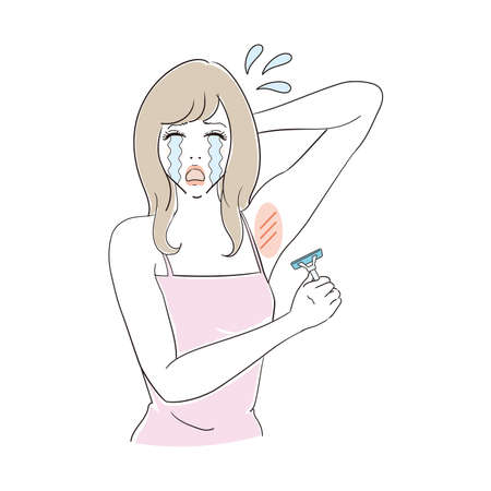 Young woman grooming waste hair under her aのイラスト素材