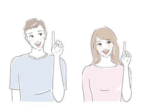 Beautiful male and female couple 30s pointing explanationのイラスト素材