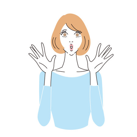 Female upper body with open hands and bob hair surprisedのイラスト素材